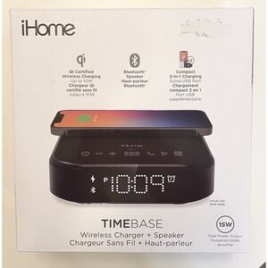 iHome IBTW22 TimeBase Bluetooth Alarm Clock Qi Phone Wireless Charger & Speaker